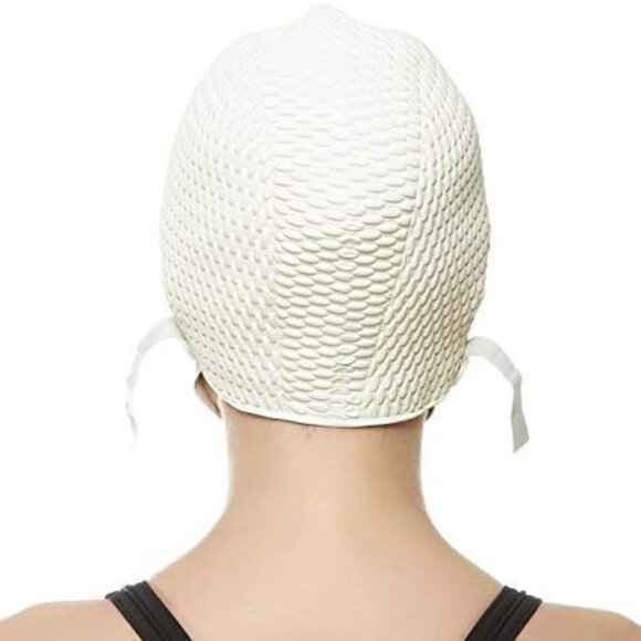 Beemo Swim Cap Women Chin Strap Bubble Crepe Latex Long Short Hair - White - Picture 3 of 8